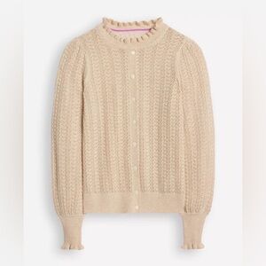 Boden Cream Ruffle-Neck Knit Cardigan